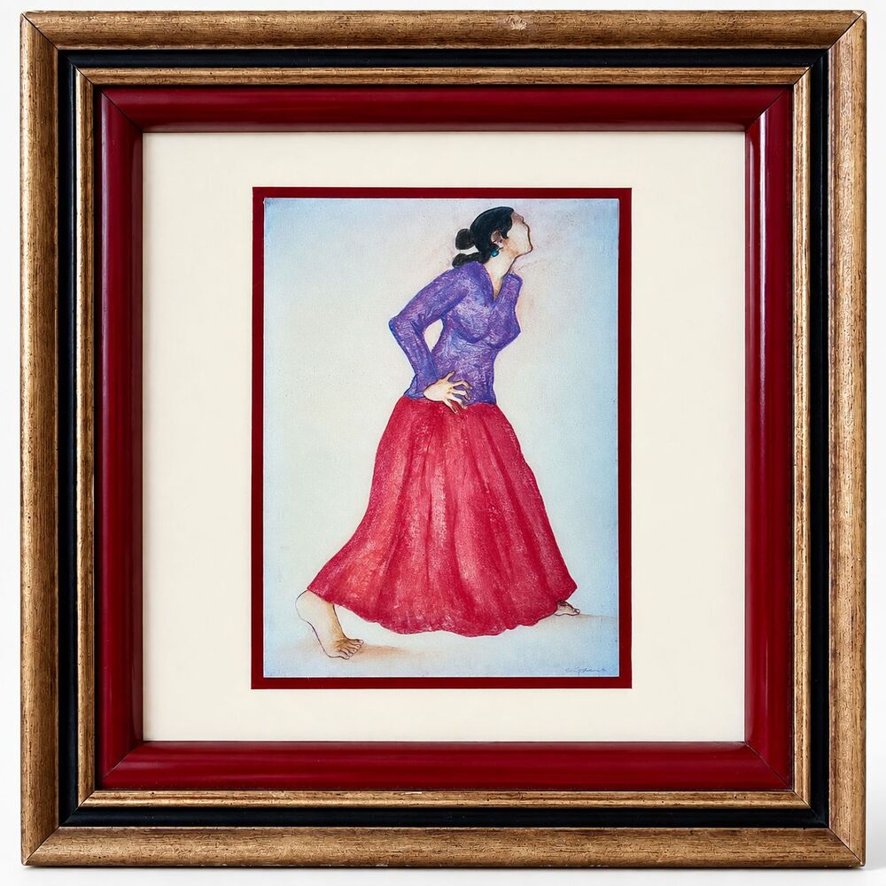 R.C. Gorman Signed 1982 “Walking Women – Deep Purple” Ceramic Tile Framed 10x10